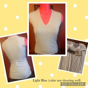 Blue Sleeveless V Neck Top by Pazo M